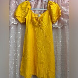 Japna Sunflower Midi Dress with Puff Sleeves